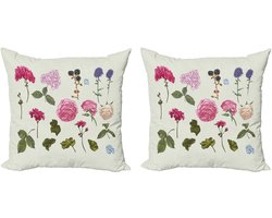 ABAKUHAUS Decoratieve kussenhoezen met bloemenprint, 2 stuks, moderne accenten, dubbelzijdige digitale print, 40x40 cm, kokosnoot en meerkleurig