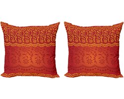 ABAKUHAUS Decoratieve kussenhoezen met bloemenprint, 2 stuks, moderne accenten, dubbelzijdige digitale print, 40x40 cm, Vermilion Ruby