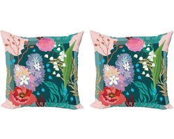 ABAKUHAUS Decoratieve kussenhoezen met bloemenprint, 2 stuks, moderne accenten, dubbelzijdige digitale print, 50x50 cm, meerkleurig