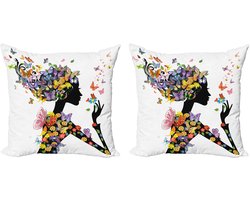 ABAKUHAUS Decoratieve kussenhoezen met bloemenprint, 2 stuks, moderne accenten, dubbelzijdige digitale print, 50x50 cm, meerkleurig