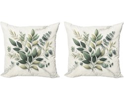 ABAKUHAUS Decoratieve kussenhoezen met eucalyptusbladmotief, 2 stuks, moderne accenten, dubbelzijdige digitale print, 40x40 cm, saliegroen