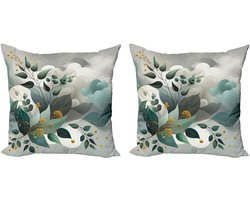 ABAKUHAUS Decoratieve kussenhoezen met eucalyptusbladmotief, 2 stuks, moderne accenten, dubbelzijdige digitale print, 40x40 cm, zeegroengrijs
