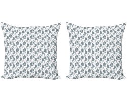 ABAKUHAUS Decoratieve kussenhoezen met vogelmotief, 2 stuks, abstracte vogelsilhouett 40x40 cm, blauwgrijs, lichtgrijs, wit