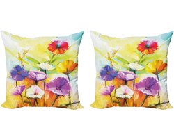 ABAKUHAUS Decoratieve Kussenhoezen, Set van 2, Levendige Gerbera Bloei Lente, Modern Accent Dubbelzijdige Digitale Print, 50x50 cm, Multicolor