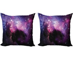 ABAKUHAUS Decoratieve Kussenhoezen Set van 2, Nevel Kosmos Afbeelding, 45x45 cm, Paarsblauw