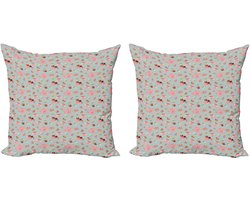 ABAKUHAUS Decoratieve kussenhoezen voor een theekransje, set van 2, bloemen en kleine gebakjes, 40x40 cm, meerkleurig