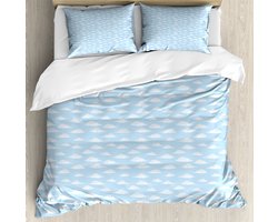 ABAKUHAUS Dekbedovertrekset met blauwe lucht voor tweepersoonsbedden, wolkenloze hemel met pluizige wolken, inclusief kussenslopen, 200 x 200 cm