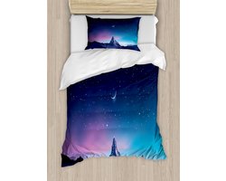 ABAKUHAUS Dekbedovertrekset met halve maan voor eenpersoonsbedden, noorderlicht, inclusief kussensloop, 130 x 200 cm