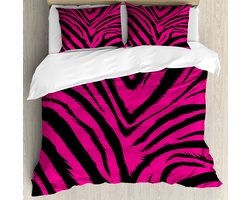 ABAKUHAUS Dekbedovertrekset voor tienerkamers, geschikt voor tweepersoonsbedden, felroze zebraprint, inclusief kussenslopen, 200 x 200 cm