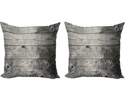 ABAKUHAUS Donkergrijze decoratieve kussenhoezen (2 stuks), Ombré houten plank 60x60 cm, Zwart Lichtgrijs