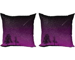 ABAKUHAUS Donkerpaarse decoratieve kussenhoes, 2 stuks, Nachtsilhouet ster, Modern accent, dubbelzijdige digitale print, 40x40 cm, paars