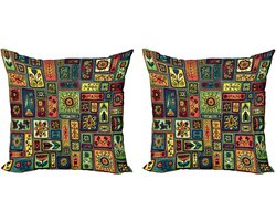 ABAKUHAUS Doodle Sierkussenhoes Set van 2, Bladeren en Herzen, Modern Accent Dubbelzijdige Digitale Print, 60x60, Meerkleurig