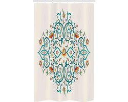 ABAKUHAUS – Douchegordijn Bloemen – Oosterse Strokes – 120x180 cm – Teal/Multicolor