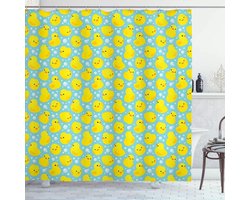 ABAKUHAUS Douchegordijn – Bubbles Ducks – 175x200 cm – Turkoois/Geel Oranje