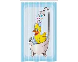 ABAKUHAUS Douchegordijn – Eend Cartoon, 120x180 cm, Blauw-Geel, Stof