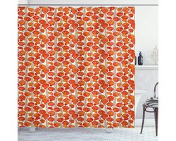 ABAKUHAUS douchegordijn – Klaprozen Retro – Polyester 175x220 cm – Oranje en ivoor