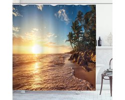 ABAKUHAUS Douchegordijn Palmen op het strand – 175x240 cm – Blauw Geel Bruin