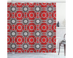 ABAKUHAUS Douchegordijn Rode Mandala – 175x220 cm – Oranje/Wit/Zwart