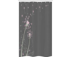 ABAKUHAUS Douchegordijn – Roze en Grijze Bloemen, 120 x 180 cm, Waterafstotend
