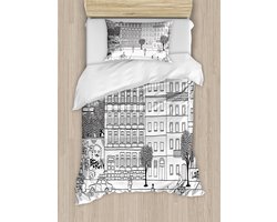 ABAKUHAUS Duitse dekbedovertrekset voor eenpersoonsbedden, monochroom Berlin-Platz, inclusief kussensloop, 130 x 200 cm