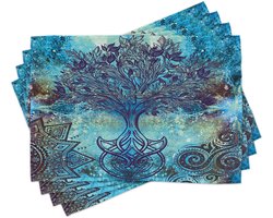 ABAKUHAUS etnische placemats – boom- en mandala-patronen met spiralen, tafeldecoratie uit kleurvaste stoffen – ideaal voor eetkamer en keuken – turkoois-bruin