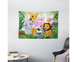 ABAKUHAUS Exotisch Wandtapijt, Kinderkamer Gelukkig Dierenkrabbel, Woonkamer Slaapkamer Wanddoek Zijdezacht Satijn Wandtapijt, 150 x 100 cm, Meerkleurig
