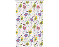 ABAKUHAUS Flamingo Douchegordijn – 120x180 cm – Polyester, Multicolor – Waterbestendig