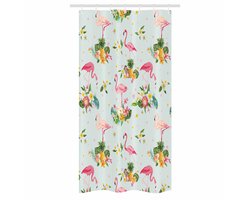 ABAKUHAUS Flamingo Douchegordijn voor Douchecabine, Flamingo Bird Tropisch Bloemen Fruits Pineapples Vintage Stijl Kunstwerk, Stoffen Badkamerdecoratieset met Haken, 90 cm B x 180 cm L, Geel Roze