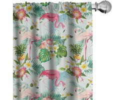 ABAKUHAUS Flamingo Gordijnen, Frisse Exotische Jungle, Raamdecoratie voor Woonkamer en Slaapkamer, 2 Stuks 75 cm B x 175 cm H, Multicolor