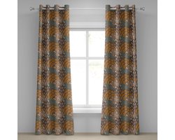 ABAKUHAUS Floral Eyelet Gordijn, Decoratieve 2-Panel Raamgordijnen voor de Slaapkamer Woonkamer, 280cm x 225cm, Teal Blue Pale Coffee