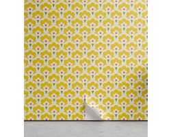 ABAKUHAUS Flowers aftrekbaar en zelfklevende behang voor thuis, zelfklevende keukenaccent in de woonkamer, 33 cm x 250 cm, geel en limoengroen