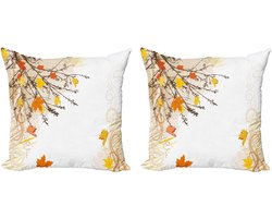 ABAKUHAUS Forest Gooikussenhoes 2 Pack, esdoornbladeren in de herfst, Modern Accent dubbelzijdige digitale print, 40x40, beige geel oranje