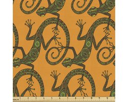 ABAKUHAUS Gecko Stof per meter, Eidechse, Mooi geweven stof voor bekleding en woonaccessoires, 1 m , Groen Bruin en orange