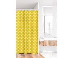 ABAKUHAUS Geel Douchegordijn voor Douchecabine, Picnic Geïnspireerd 50s 60s 70s Thema Polka Stip Retro Spotted Patroon Print, Stoffen Badkamerdecoratieset met Haken, 90 cm B x 180 cm L, Geel Wit