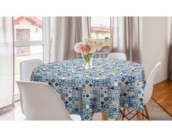 ABAKUHAUS Geel en Blauw Rond Tafelkleed, Mozaïek Azulejo, Cirkel Tafelkleed Deksel voor Keukendecoratie in de eetkamer, 150 cm, Violet Blauw Mosterd