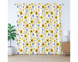 ABAKUHAUS Geel en wit rustiek gordijn, botanisch patroon, met lussen en haken voor de woonkamer, 280 x 175 cm, meerkleurig