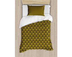 ABAKUHAUS Geel en zwart dekbedovertrekset voor eenpersoonsbedden, Art Deco-geïnspireerd design, inclusief kussensloop, 130 x 200 cm