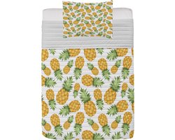 ABAKUHAUS Geel-wit microvezel dekspreiset, rijpe ananas, zacht beddengoed met kussenslopen en quilt, 170 cm x 220 cm, aardgeel groen wit