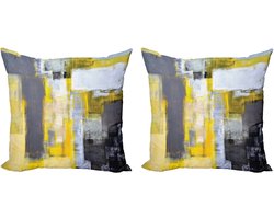 ABAKUHAUS Gele en grijze decoratieve kussenhoezen, 2 stuks, moderne accenten, dubbelzijdige digitale print, 60x60 cm, geelgrijs wit