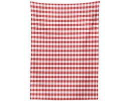 ABAKUHAUS Geruit tafelkleed – 140 x 200 cm, satijnmix, wit/koraalrood