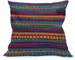 ABAKUHAUS Gestreift Kussenhoes, Retro Aztec Kunst, Kussenhoes met Ritssluiting en Dubbelzijdige Print, 50 x 50 cm, Teal Plum en Oranje