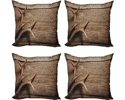 ABAKUHAUS Gewei Kussenhoes 4 Pack, Houten Hert Rustiek Gewei, Modern Accent Dubbelzijdig Digitaal Print, 40 x 40 cm, Umber Brown