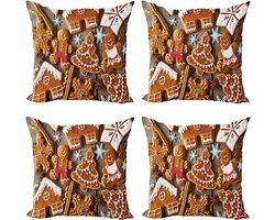 ABAKUHAUS Gingerbread Man Throw Pillow Cover Set of 4, Cookies Snow, Modern Interior Accent with Both Sides Print - ShopVlot
