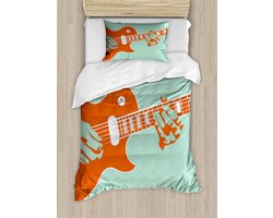 ABAKUHAUS Gitaar Dekbedovertrekset voor eenpersoonsbedden, Muzikant in actie, inclusief kussensloop, 130 x 200 cm