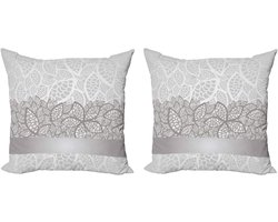 ABAKUHAUS Grey Throw Pillow Case Set of 2, Lace Inspired Floral, Zipper and Print on Both Sides, 45cm x 45cm, Grey - ShopVlot