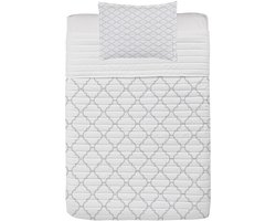 ABAKUHAUS Grijze Microvezel Bedspreiset, Monochroom Damastpatroon, Zacht Beddengoed Set met kussenslopen en quilt, 170 cm x 220 cm, Witgrijs