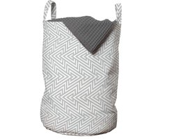 ABAKUHAUS grijze waszak met geometrisch patroon, chevron-vorm retro, wasmand met handvatten, trekkoordsluiting voor wasserettes, 33 cm breed x 49 cm hoog, lichtgrijs en wit