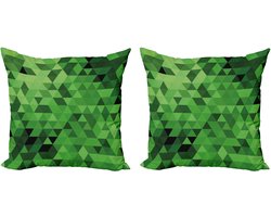 ABAKUHAUS Groene decoratieve kussenhoezen (2 stuks), abstract mozaïek met driehoek 40x40 cm, donkergroen/lichtgroen