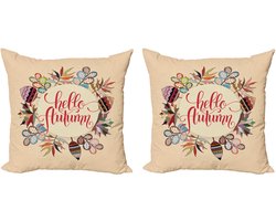 ABAKUHAUS Hello Autumn Decoratieve Kussenhoes, Set van 2, Modern Accent Dubbelzijdige Digitale Print, 50x50 cm, Licht Perzik Meerkleurig