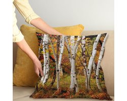 ABAKUHAUS Herfst Kussenhoes, Weiße Birken Serenity, Kussenhoes met Dubbelzijdig Patroon, Heldere Digitale Print, Kleurecht, met Ritssluiting, 60 x 60 cm, Meerkleurig